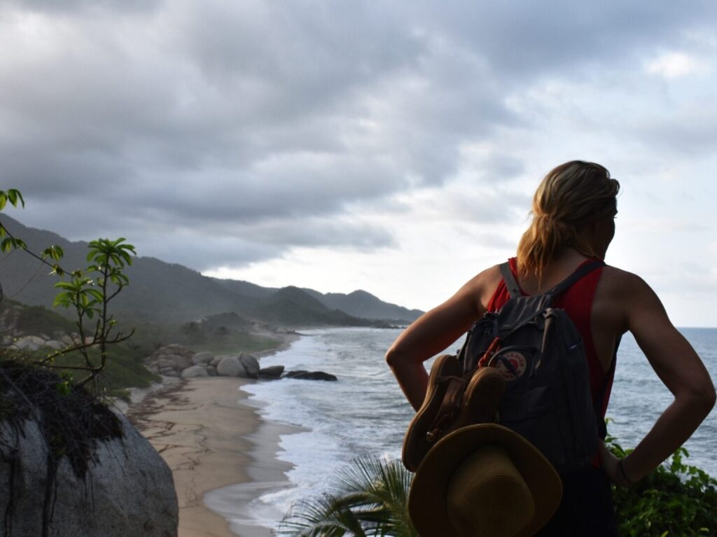 Travelers hiking through Tayrona National Park with Bukap